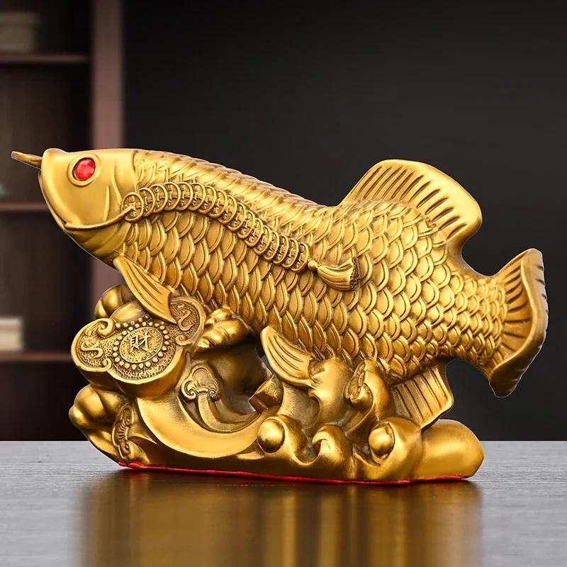 Copper Fish Ornament Golden Dragon Fish Yearly Luck Living Room Office Desktop Decoration