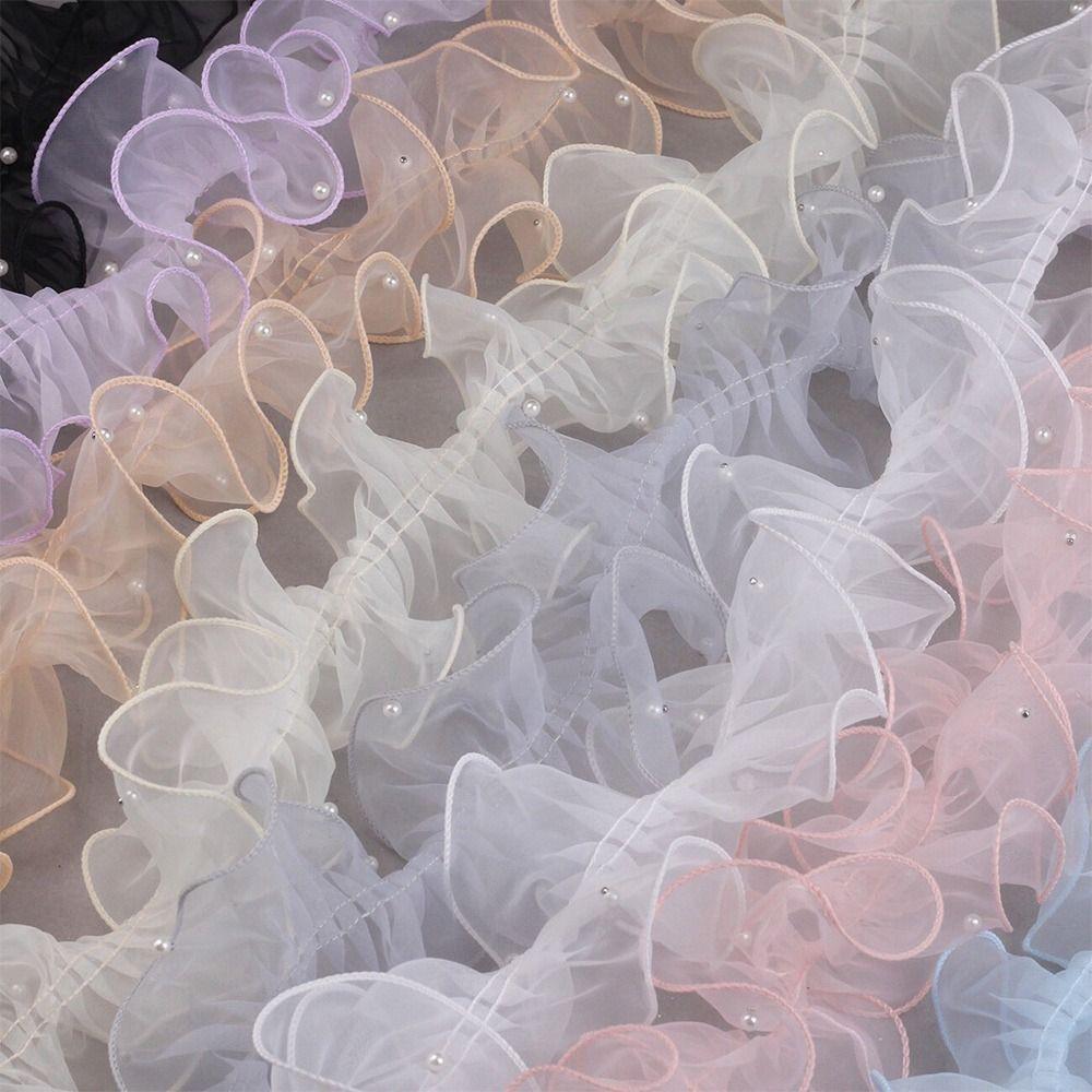11cm Wide Organza Beaded Ribbon 1 Yard Wave Ruffle Edge Pleated Lace Trim Flower Lace Pearl Fabric Edge Beaded Mirror Welt
