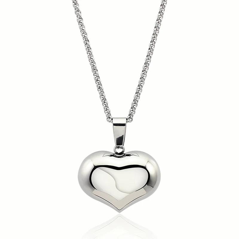 

Stainless Steel Wide Big Hollow Heart Pendant Charm Rolo Chain 42mm Wide Heart Shape Necklace for Women Wedding Fashion Jewelry