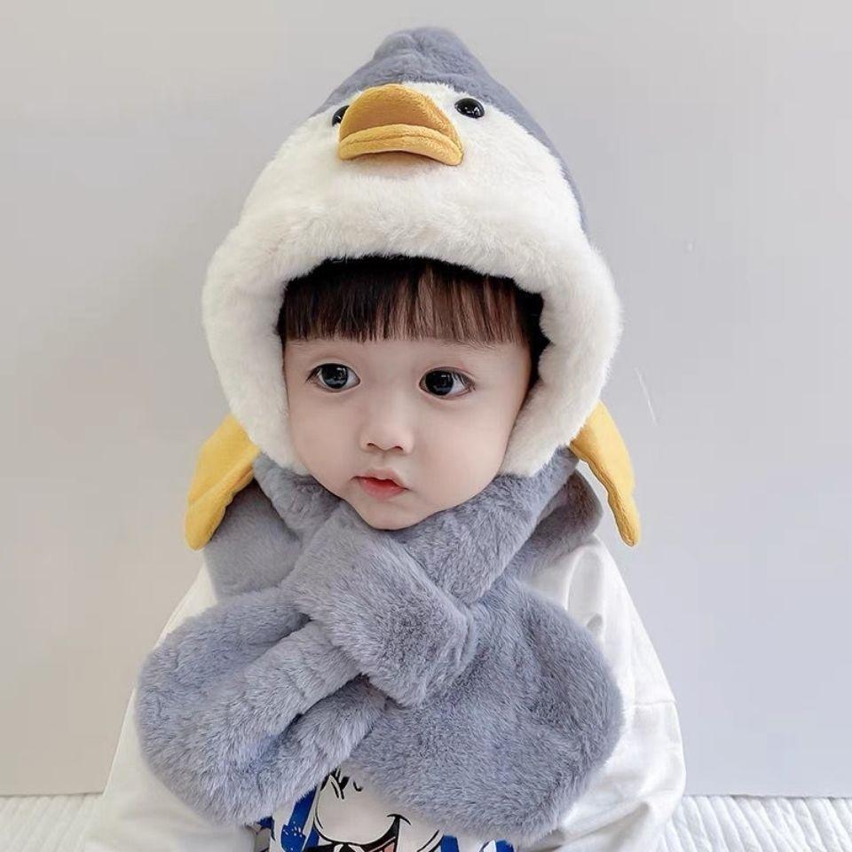 Autumn and Winter Children's Scarf Integrated Baby Plush Cute Boys and Girls Scarf Ear Cap Winter Plush Baby