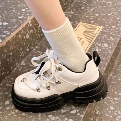 Muffin Versatile Little White Shoes Women's Spring and Autumn Niche Thick Baseplate Shoes New Heightening Sports Shoes Thick Sole Heightening