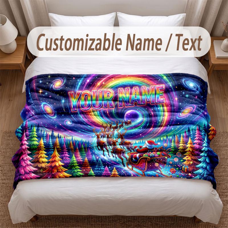 Christmas Theme Soft Blanket Personalized Custom Name Text Print Warm Blanket Home Sofa Bedroom Decor