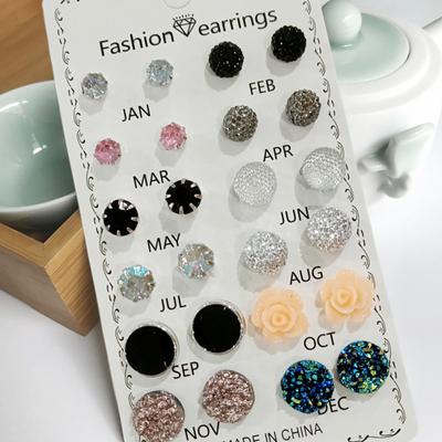 12 paia/set regalo di gioielli per orecchini a bottone con fiore strass rotondo da donna affascinante