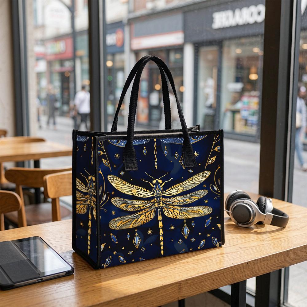 Stylish Dragonfly Pattern Tote Bag Elegant Daily Use Casual Portable Handbag for Women