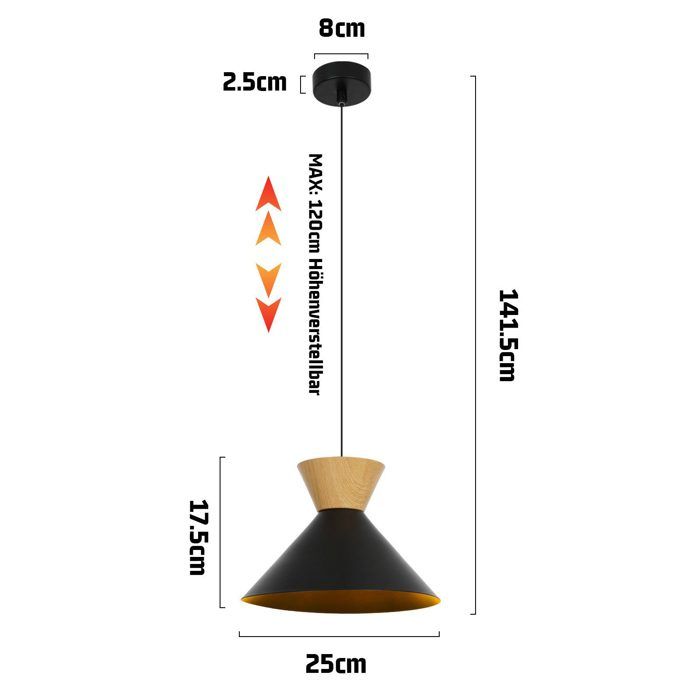 Lampe suspension - NETTLIFE - Ø25cm 2 lampes - Noir - Métal - E27 pour salle à manger