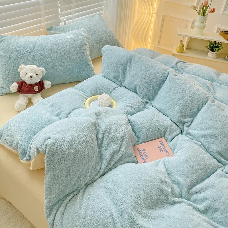 Milk Velvet Four Piece Set Ins Wind Winter Thickened Coral Velvet Bedspread Quilt Cover Flannel Bedding