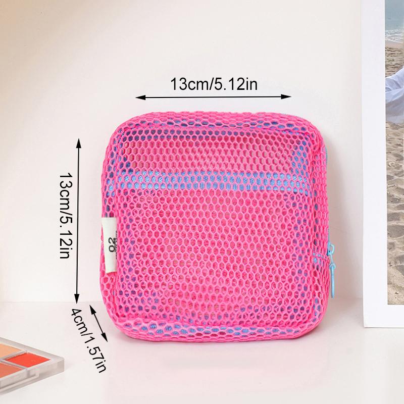Square Mesh Cosmetic Bag, Portable Square Cosmetic Storage Bag With Zipper, Multi-Purpose Sundries Storage Bag