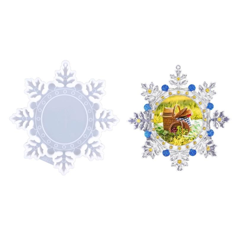 Snowflake Photo Frame Drop Glue Mold Diy Christmas Decor Snowflake Photo Frame Pendant Desktop Ornament Silicone Mold