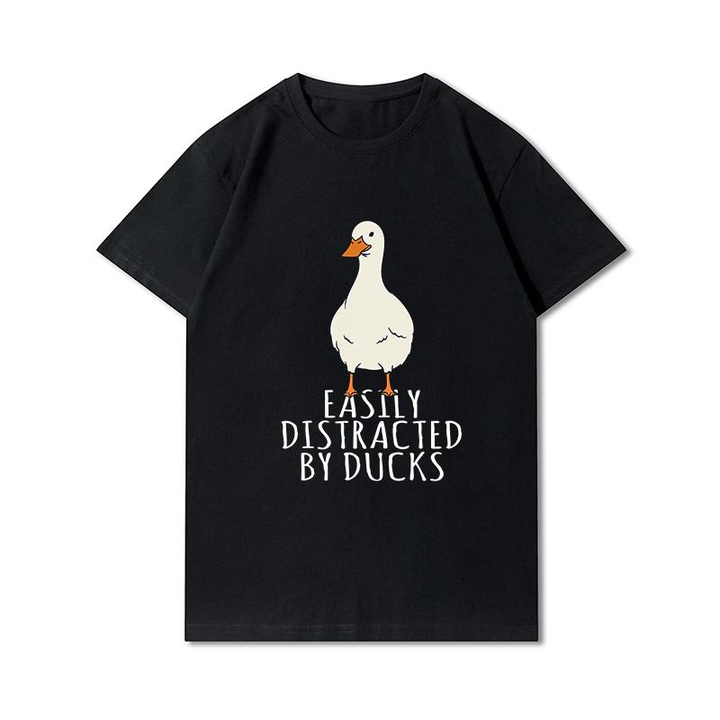 Letní trička větší velikosti pro ženy Whisling Duck Potištěné Neformální tričko s krátkým rukávem Topy 100% bavlna Oversize O Trička s výstřihem