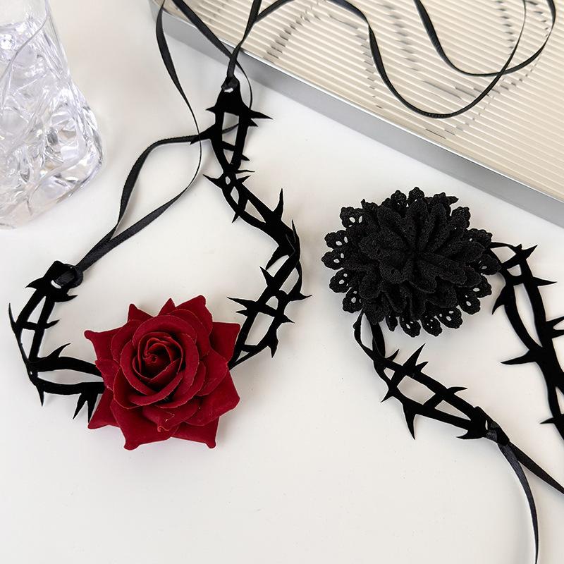 Gothic Dark Rose Thorn Choker Neck Collar Women Halloween Party Photoshoot Retro Dark Style Dress Matching Neck Jewelry for Her