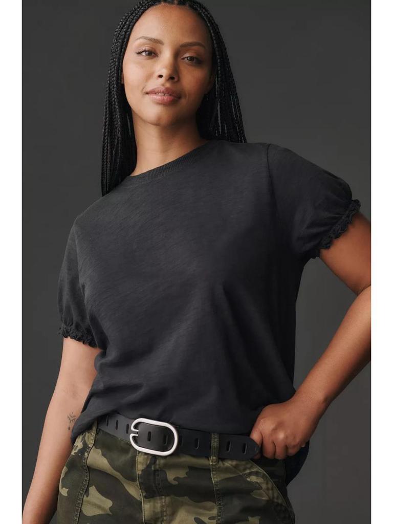 2026 Spring Women's Bubble Sleeve T-Shirt: Short-Sleeve, Solid Color, Round Neck, Skin-Friendly Design.