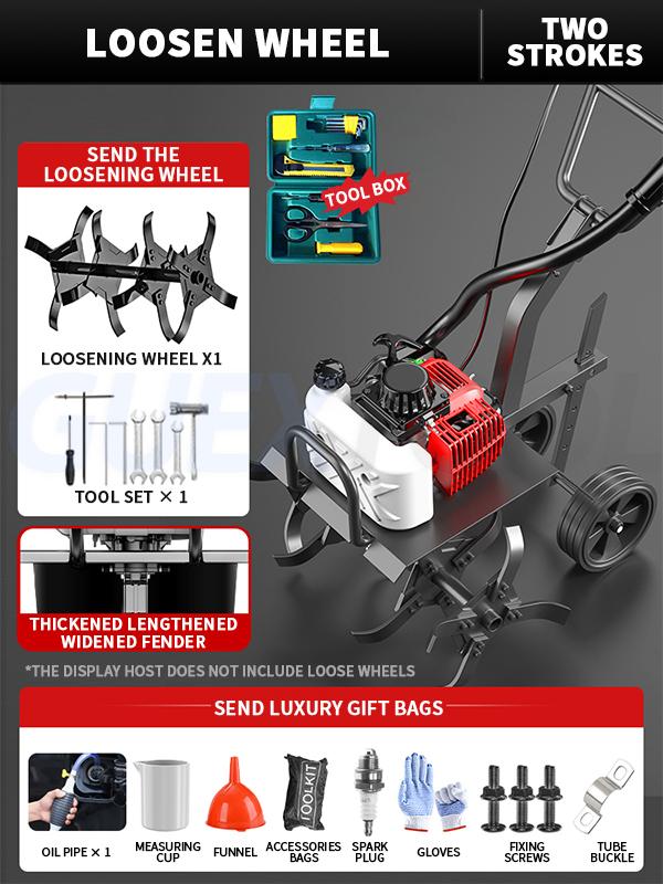 72CC Gasoline Tiller Cultivator 2 Stroke Mini Cultivator Rotovator for Farm Garden Yard Single-Cylinder Air Cooled 9000r/min