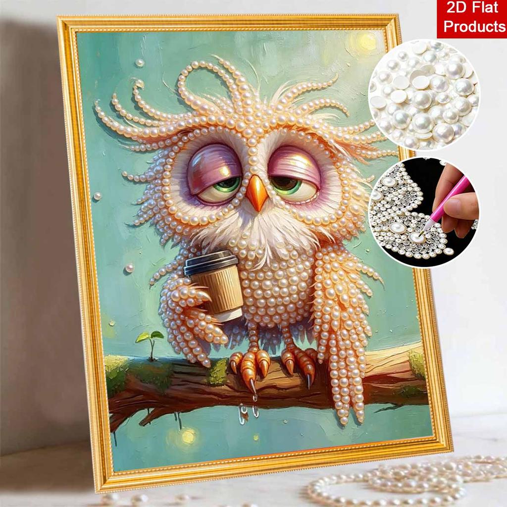 DIY Pearl Painting Canvas Owl Design Shiny 3D Bead Art Kit Creative Leisure Craft for Living Room Wall Decor