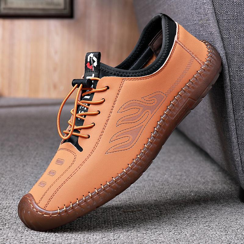 

One-pedal lightweight men s leather shoes, new anti-collision toe, fashionable casual soft sole trendy men s leather shoes 39