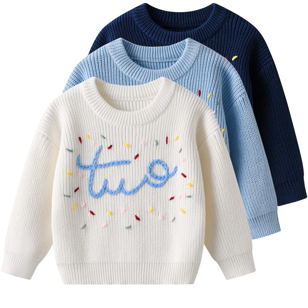 Autumn and Winter Hand-embroidered Colorful Baby and Infant Base Knitted Sweater Children's Sweater