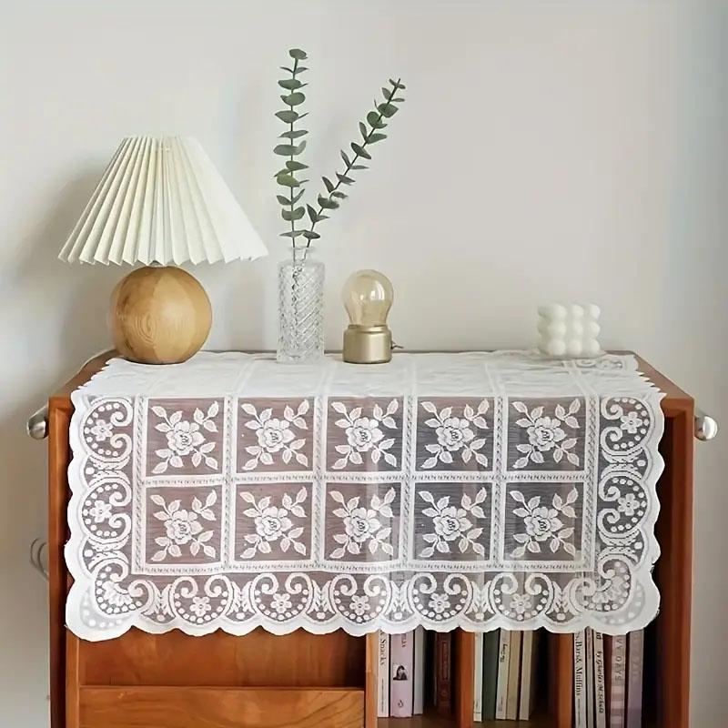 One Antique Embroidered Lace Tablecloth - Solid Color Elegant Flower Cut Process Polyester Square Tablecloth, 100% Polyester