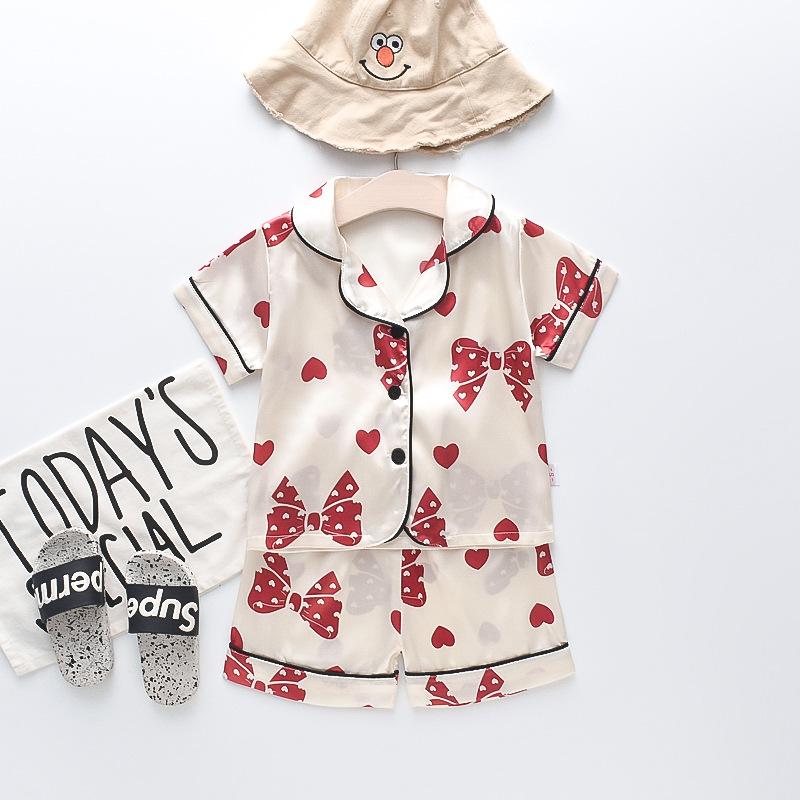 BB58 Mufurui Summer Kids' Silk Bear Cartoon Pajama Short Sleeve Two-Piece Set