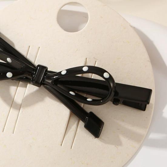 2Pcs French Style Hairpin Dot Print Hollow Bow Design Hair Clips Face Slimming Versatile Hair Accessory