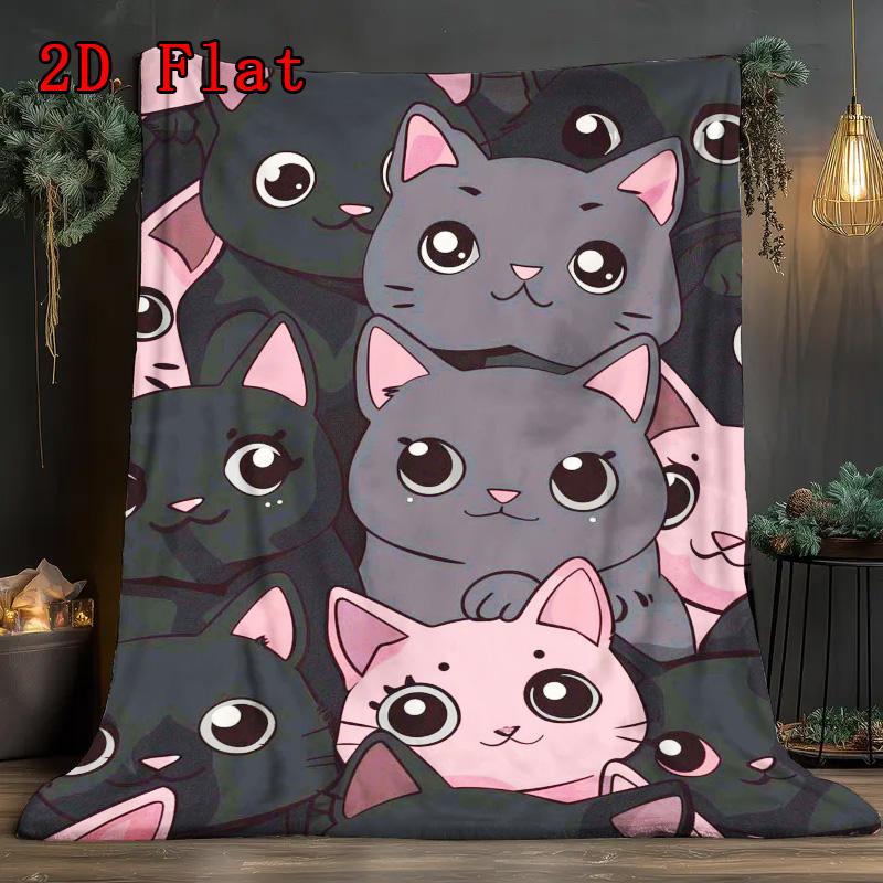 Cute Black and Pink Starry Sky 2D Flat Pattern Flannel Blanket High Quality All Seasons Warmth and Comfort Perfect for Christmas Gifts.