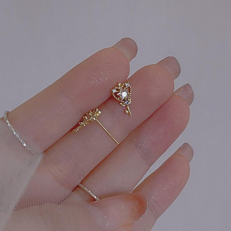 Pink Magic Wand Earrings Women's Light Luxury Simple Zircon Little Star Earrings Temperament Pentagram Scepter Earrings
