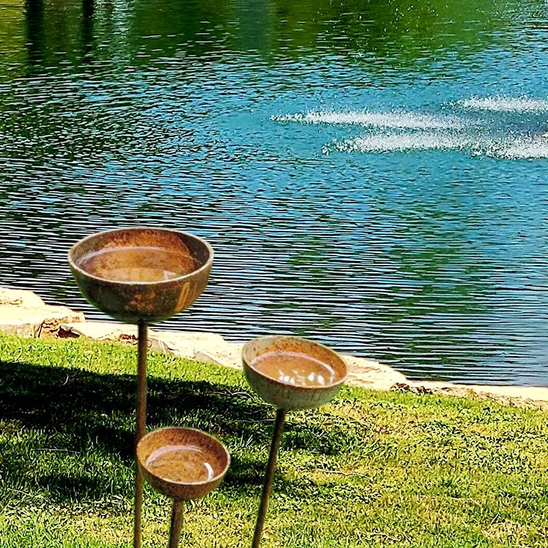 Raccoglitori di Pioggia, Mangiatoia Arrugginita Set da 3 per Decorazione Giardino Esterno, Stazione di Irrigazione per Insetti