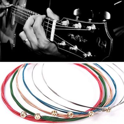 1 Sada 6 ks Dúhových Farebných Strun E-A pre Akustickú Folkovú Gitaru Klasickú Gitaru Viacfarebné Gitarové Diely