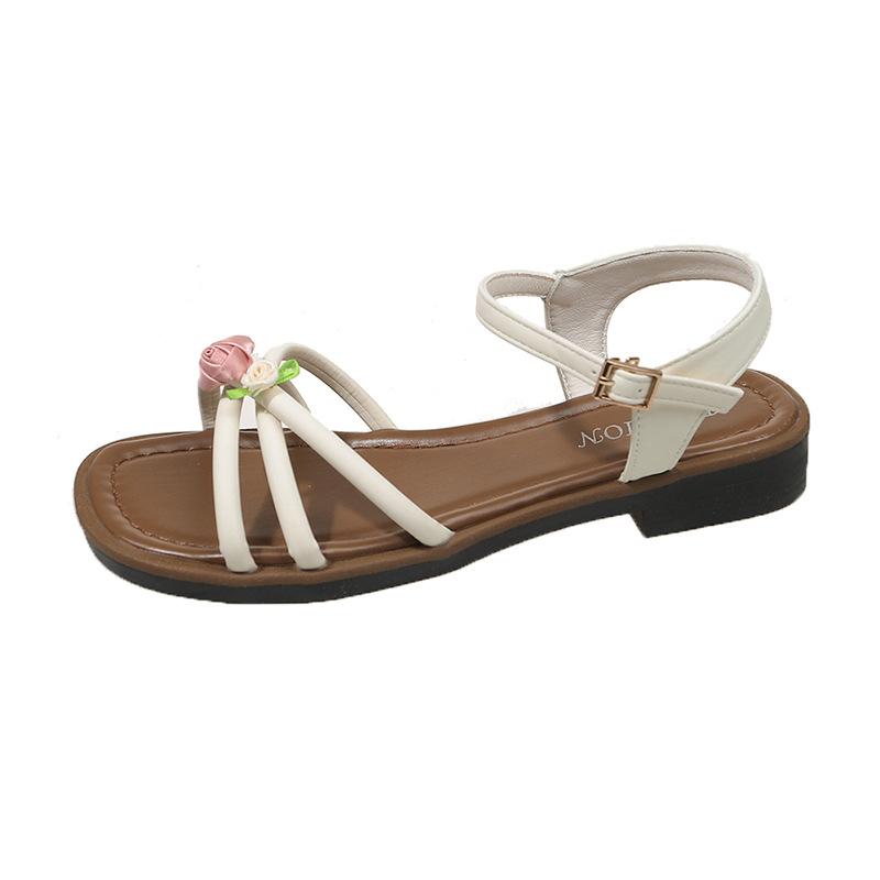 

French retro sandals square head thick heel high heel women s outer wear 2025 summer new rear empty bag head sandals flower women 41