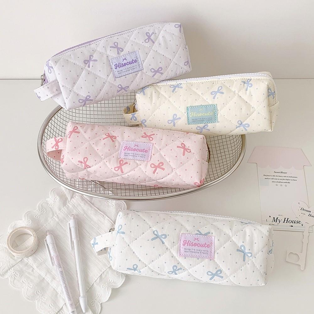 Large Capacity Korean Style Pen Bag Bow Pencil Pouch Cloth Stationery Bag School Supplies