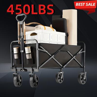 450 lbs Klappwagen, Schwerlast-Nutzwagen, Tragbarer Faltbarer Outdoor-Strand-Feldwagen mit 360° All-Terrain-Rädern, Seitentasche