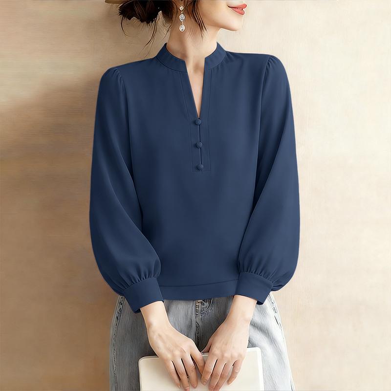 ZANZEA Damska luźna bluzka z dekoltem w serek i jednolitym kolorem, z rękawami 3/4