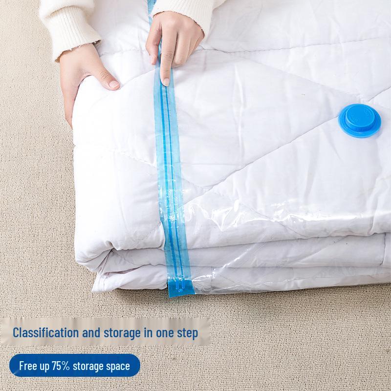 Sac de Compression sous Vide Transparent Extra Large - Bord Bleu, Étanche à la Poussière et à l'Humidité pour Couettes & Vêtements