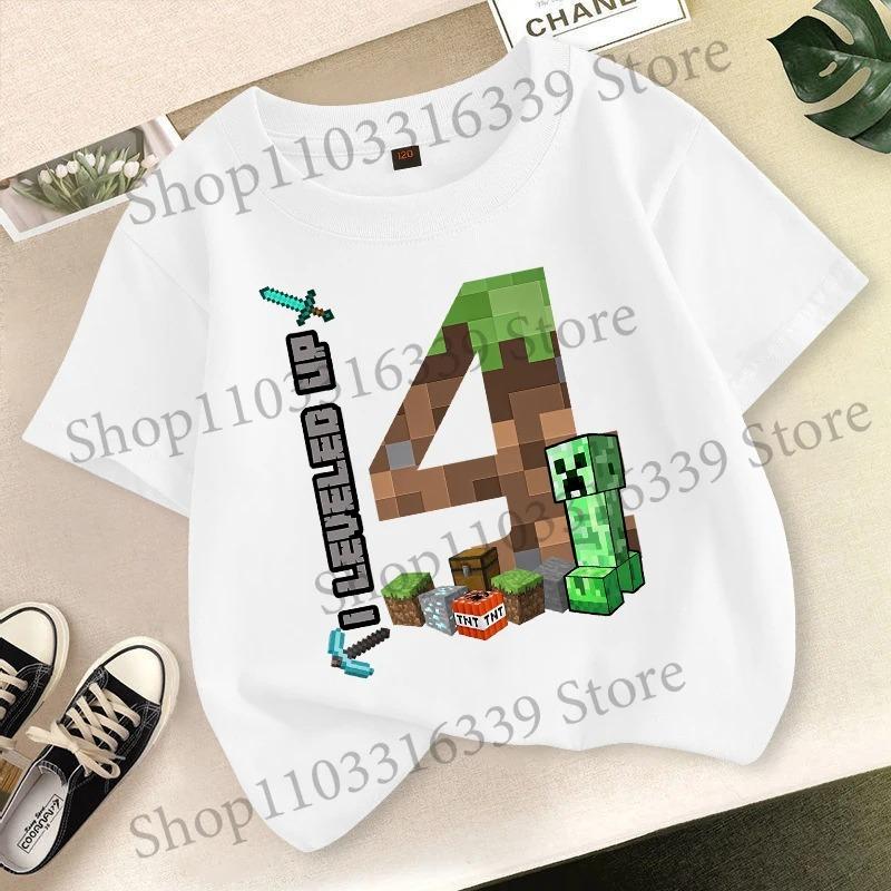 Birthday Number T-shirt Party Supplies Gift Minecrafted Cartoon Children Clothes Boy Tops Summer Short Sleeve round neck Tees