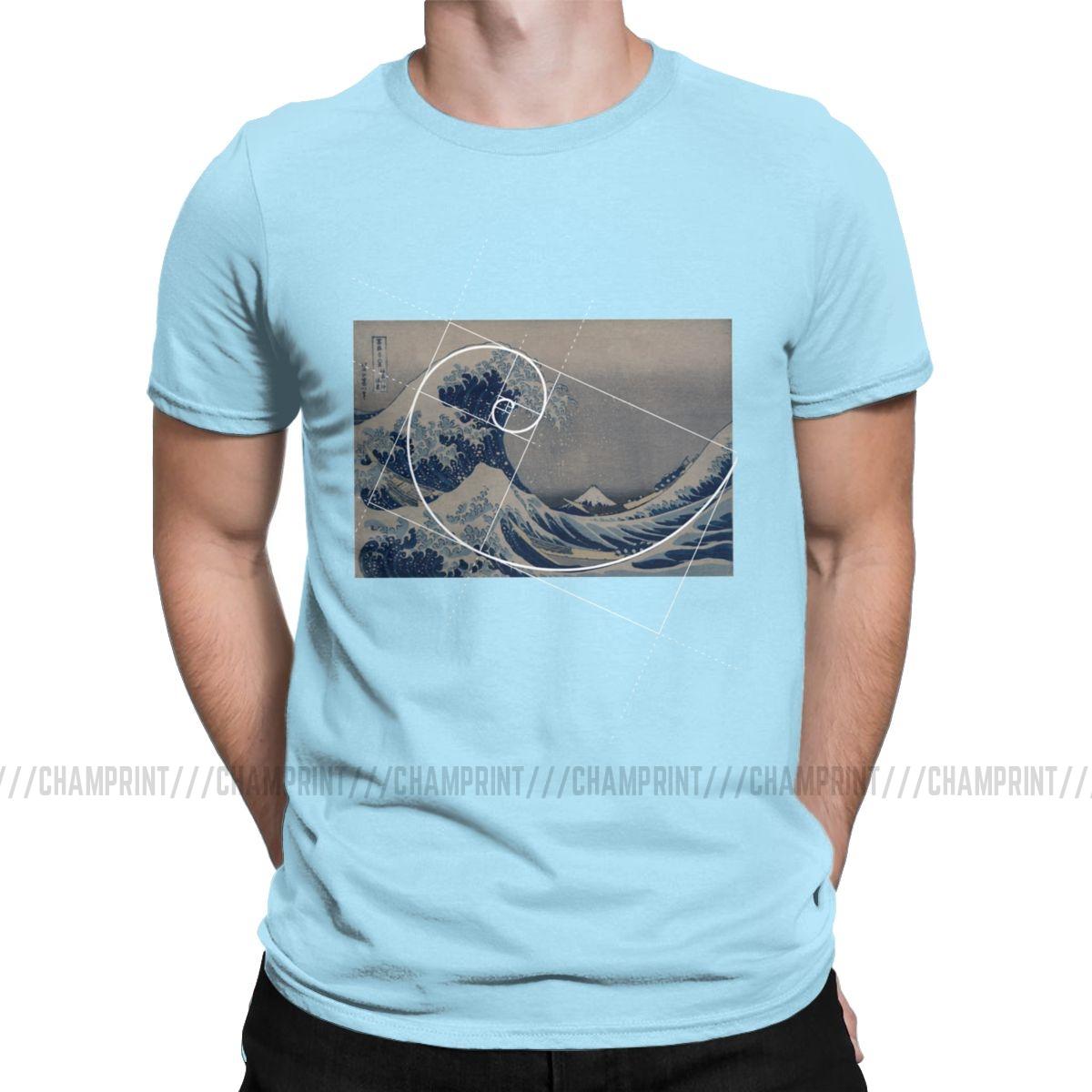 Hokusai Meets Fibonacci Sequence Men ST Shirt Golden Ratio Math T Shirts Technical Geek Vintage S