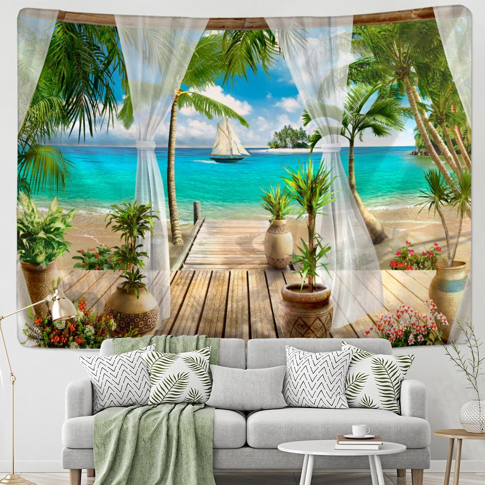 Barcă cu pânze Peisaj de litoral Tapiserie Agățat pe perete Natură Peisaj Estetică Cameră Living Room Decor Fundal Pânză