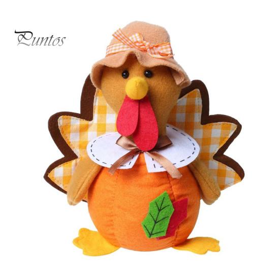 Stuffed Fabric Turkey Thanksgiving Plush Doll, Animal Figurine, Autumn Fall Fireplace Accents Harvest Tabletop Decoration for Home Desktop Tired Tray