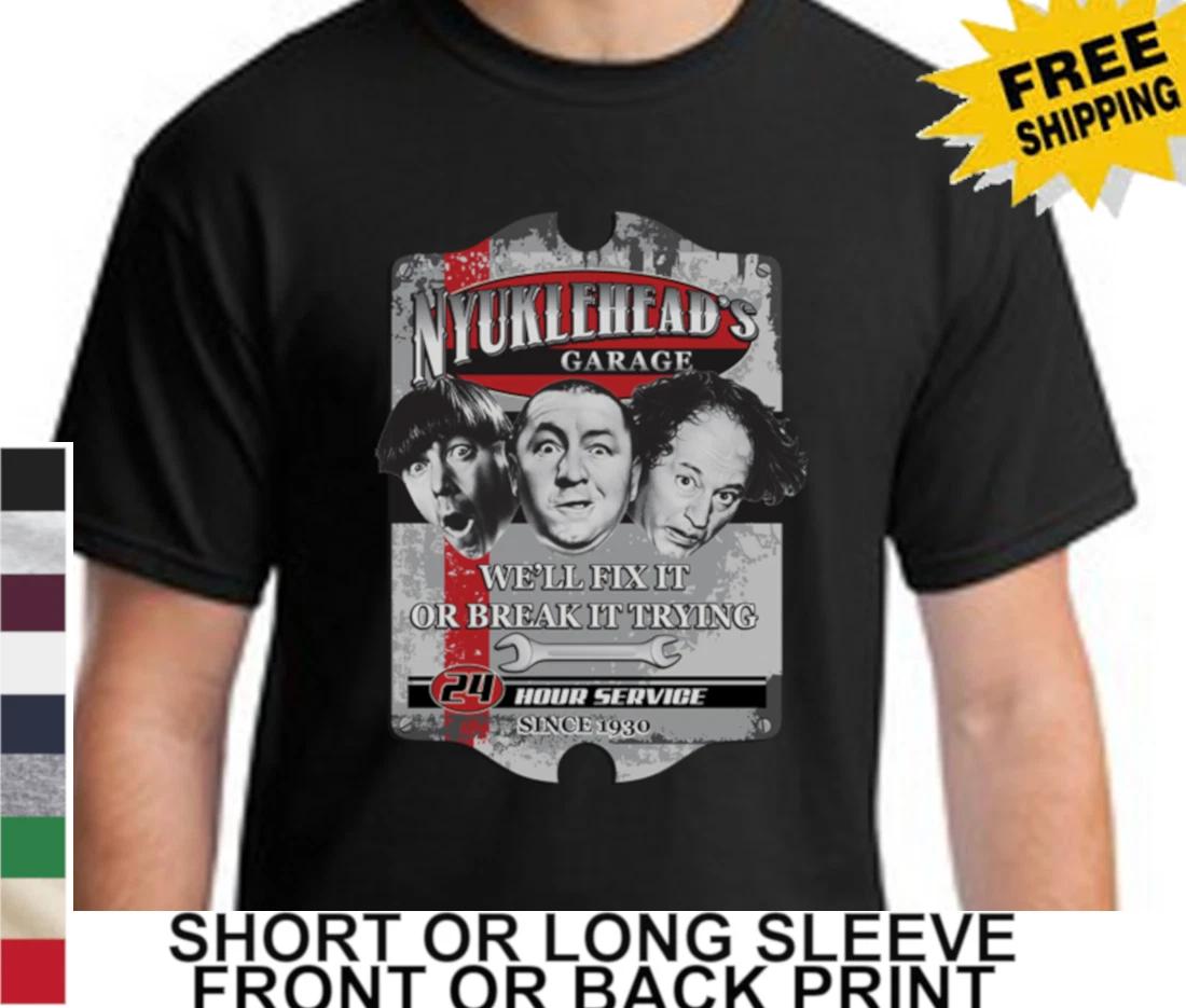 Three Stooges Funny Nyuklehead Garage Larry Moe Curly Wise Guys Men s T-Shirt M