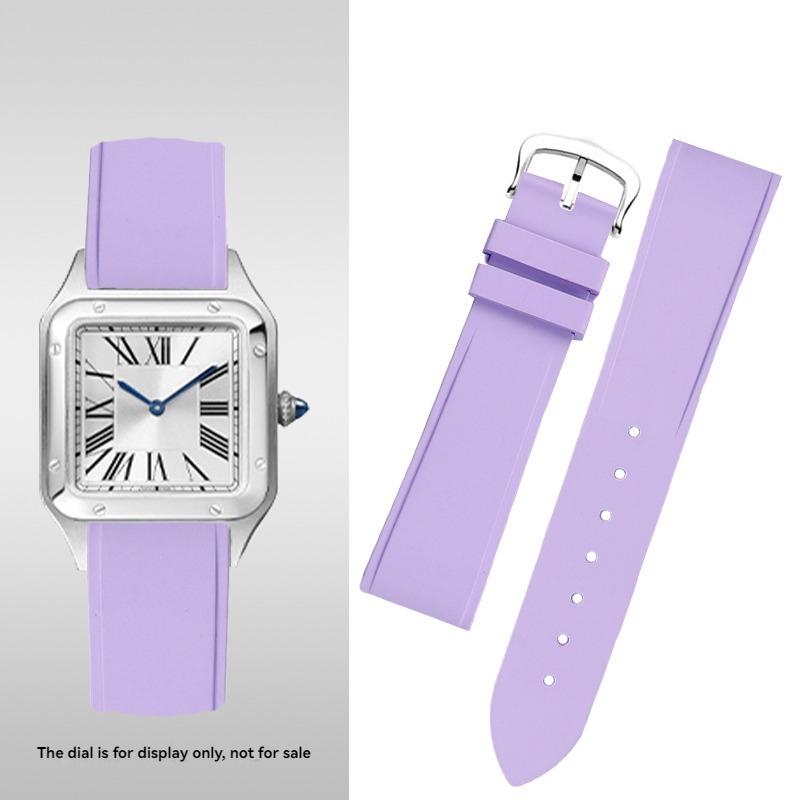 For Cartier Santos Dumont Female WSSA0032 Fluororubber Strap Pin Buckle Small and Medium Size FKM Rubber Watchband 15mm 17.5mm