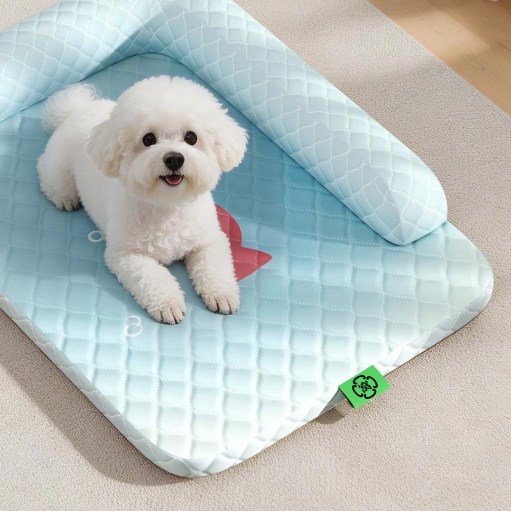 Dog Cooling Mat with Pillow Tear Resistant Cooling Dog Bed Supportive Pillow Pet Bed Breathable Quilted Pet Lounger Neck Support