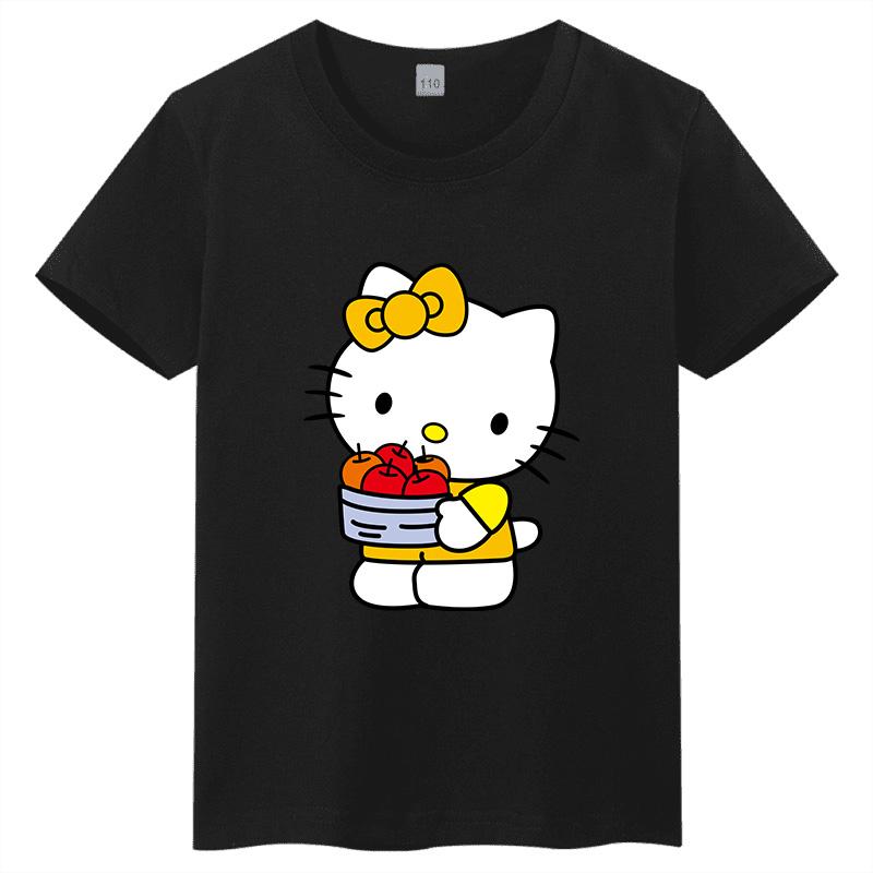 Brand New Sanrio Hello Kitty Cartoon Print Children's T-shirt, Round Neck, Cute and Casual, Versatile Short Sleeves