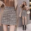Tweed mini and check Korean mini solid stylish brushed gray Korean style size skirt, skirt, A-line, trapezoid, pencil, pattern, fashion, high-waisted,