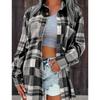 2024 Women's Pink Plaid Loose Long Sleeve Shirt Jacket