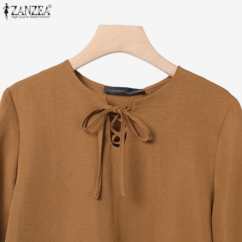 ZANZEA Women Long Sleeve Blouse and Shorts Summer Two Piece Suit Sets