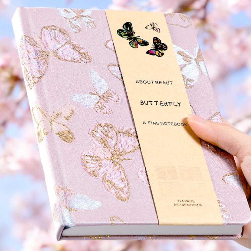 A5 Embroidered Flower Notebook Pattern Schedule Notepad Diary Notepad Butterfly Journal Book  Kids