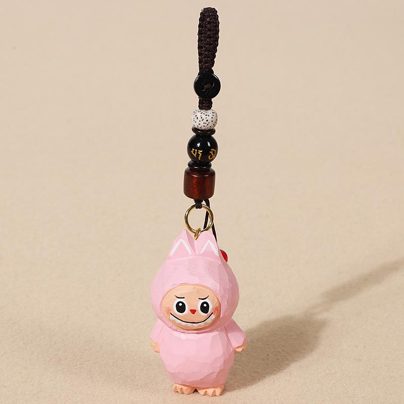 Handmade Wood Carving Rabub Car Keychain Pendant Female Cute Cartoon Bag Accessories