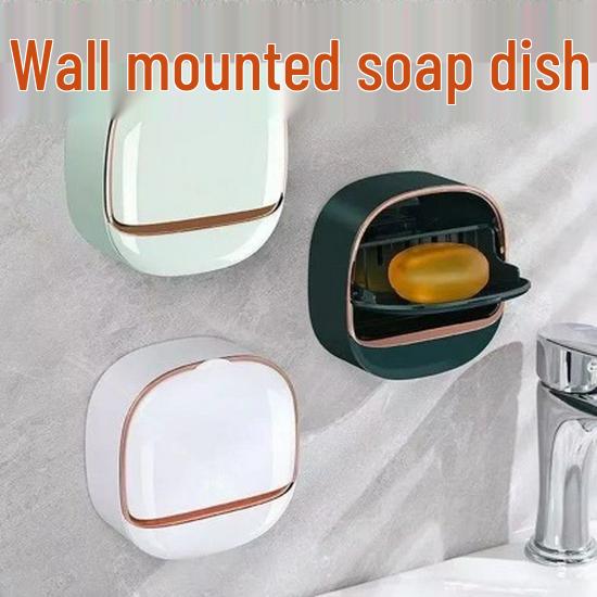 Elegant Wall-Mounted Soap Dish with Flip-Top Lid, No-Drill Installation, with Drainage Feature 12.8x5.8x12.8 cm белый