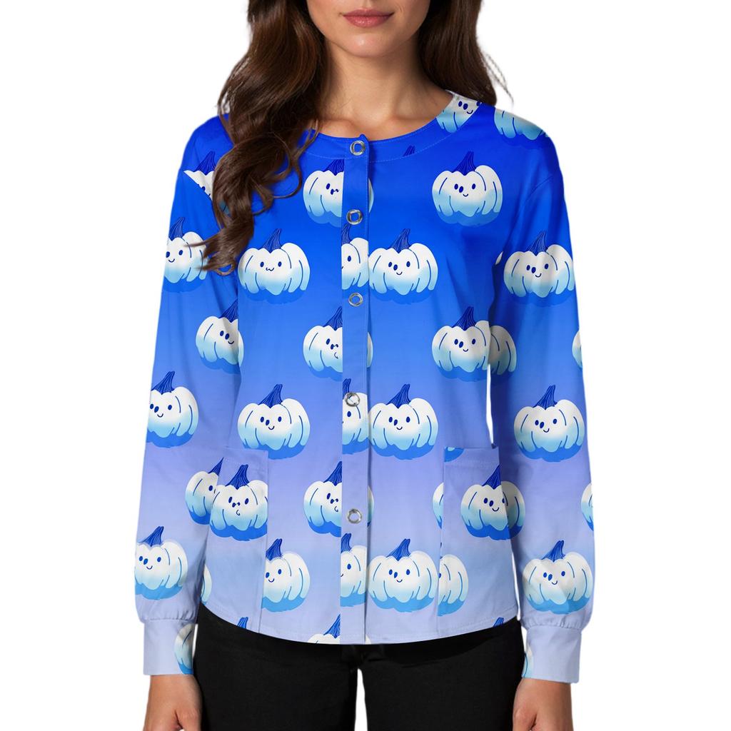 Women's Casual Fashion Single Breasted  Halloween Graphic Printed Nurses Tops