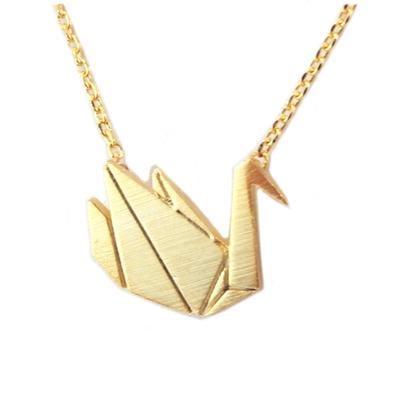 [P3902] - Handmade Gold 'Origami' (swan) Necklace - 15x13 Mm