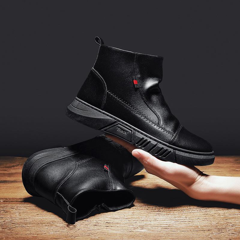 

осенние и зимние уличные кожаные ботинки мужская повседневная обувь дышащие короткие ботинки ботинки ботинки в стиле локомотива мужская обувь 39 чёрный