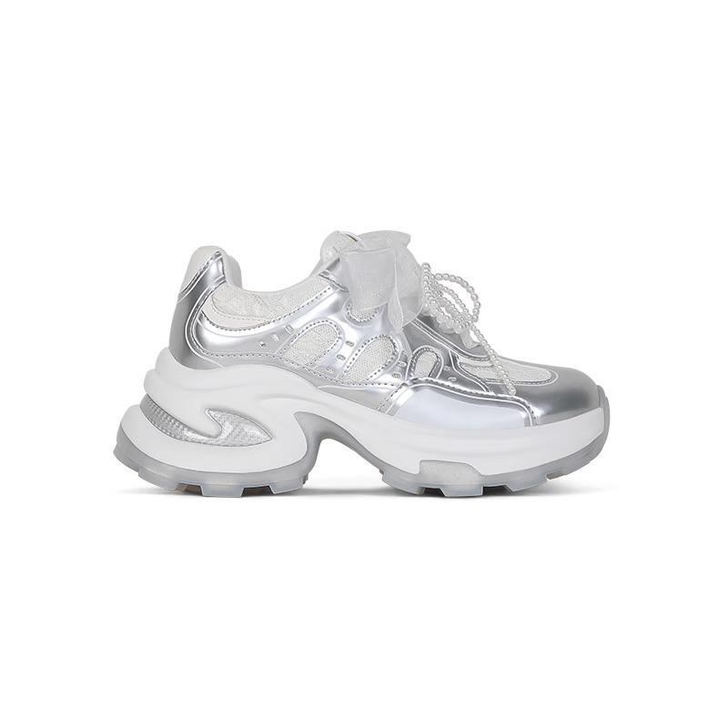 

Small man inner height increase dad shoes women s 2025 spring new white platform shoes lace belt casual sports shoes 40 серебряный