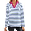 Spring Autumn Women's Striped V-Neck Loose Sweatshirt Lapel Sweatshirt